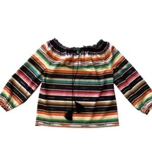 Lauren Ralph Lauren Blouse Womens P-Sm Stripe Boho Peasant Top Tassel Pullover